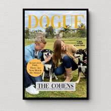 Load image into Gallery viewer, Funny Personalized Magazine Style Dog Portrait (Framed) "Fido Family Photo" - DOGUE By Gina