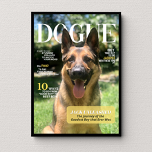 Load image into Gallery viewer, Memorial Personalized Magazine Style Dog Portrait (Framed) "Forever Chasing Squirrels" - DOGUE By Gina