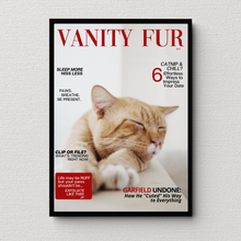 Load image into Gallery viewer, Funny Personalized Magazine Style Cat Portrait (Framed) "Lazy Cat" - DOGUE By Gina