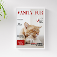 Load image into Gallery viewer, Funny Personalized Magazine Style Cat Portrait (Framed) "Lazy Cat" - DOGUE By Gina