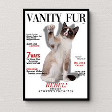 Load image into Gallery viewer, Funny Personalized Magazine Style Cat Portrait (Framed) "Naughty" - DOGUE By Gina