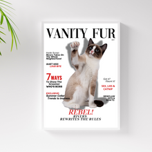 Load image into Gallery viewer, Funny Personalized Magazine Style Cat Portrait (Framed) "Naughty" - DOGUE By Gina