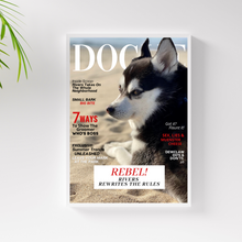 Load image into Gallery viewer, Funny Personalized Magazine Style Dog Portrait (Framed) "Naughty" - DOGUE By Gina