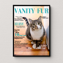 Load image into Gallery viewer, Personalized Magazine Style Cat Portrait (Framed): "New Kid On the Block" - DOGUE By Gina