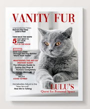 Load image into Gallery viewer, Framed Funny Personalized Magazine Style Cat Portrait - Quarantined Cat - Vanity Fur By Gina - DOGUE By Gina
