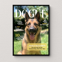 Load image into Gallery viewer, Memorial Personalized Magazine Style Dog Portrait (Framed) &quot;Forever Chasing Squirrels&quot;
