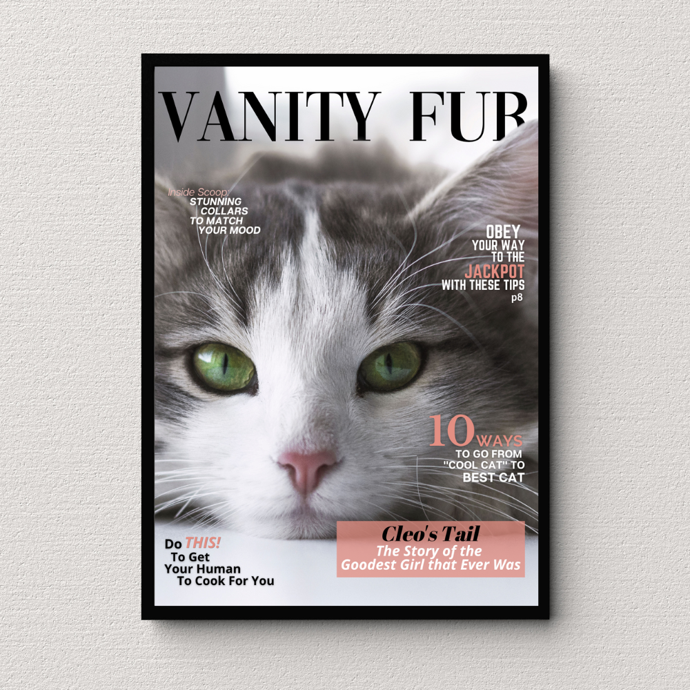 Memorial Personalized Magazine Style Cat Portrait (Framed) 