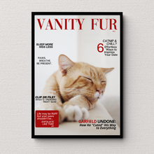 Load image into Gallery viewer, Funny Personalized Magazine Style Cat Portrait (Framed) &quot;Lazy Cat&quot; - DOGUE By Gina
