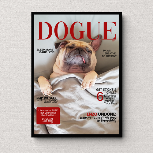 Funny Personalized Magazine Style Dog Portrait (Framed) 