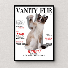 Load image into Gallery viewer, Funny Personalized Magazine Style Cat Portrait (Framed) &quot;Naughty&quot; - DOGUE By Gina
