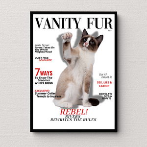 Funny Personalized Magazine Style Cat Portrait (Framed) "Naughty" - DOGUE By Gina