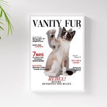 Load image into Gallery viewer, Funny Personalized Magazine Style Cat Portrait (Framed) &quot;Naughty&quot; - DOGUE By Gina
