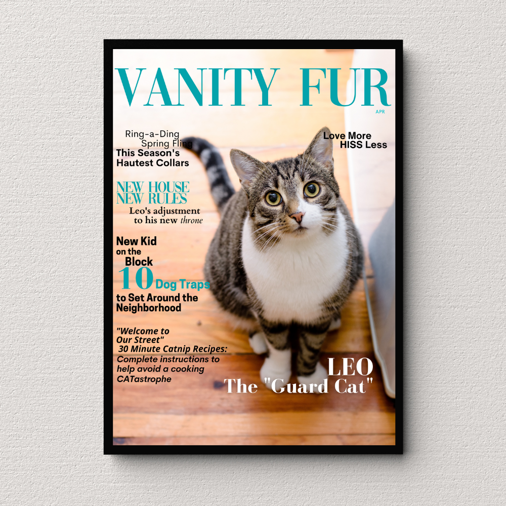 Personalized Magazine Style Cat Portrait (Framed): 