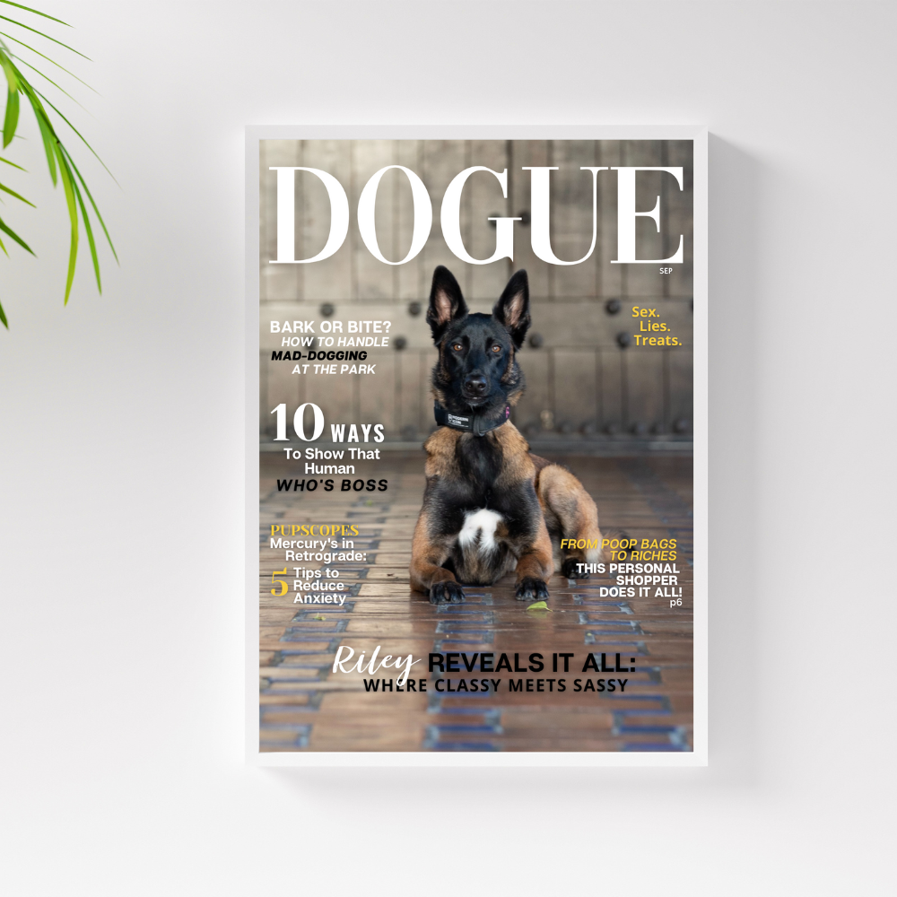 Funny Personalized Magazine Style Dog Portrait (Framed) 