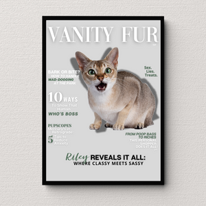 Funny Personalized Magazine Style Cat Portrait (Framed) "Sassy" - DOGUE By Gina