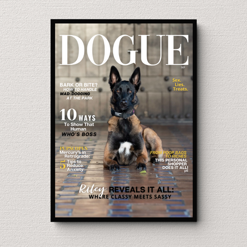 Funny Personalized Magazine Style Dog Portrait (Framed) 