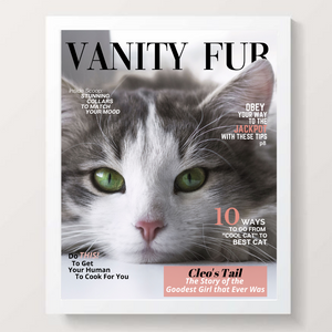 Memorial Personalized Magazine Style Cat Portrait (Framed) "Forever Chasing Mice" - DOGUE By Gina