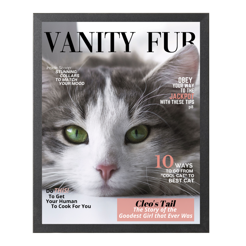 Memorial Personalized Magazine Style Cat Portrait (Framed) 