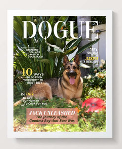 Personalized Dog Magazine Cover- Framed: Forever Chasing Squirrels Theme - DOGUE By Gina