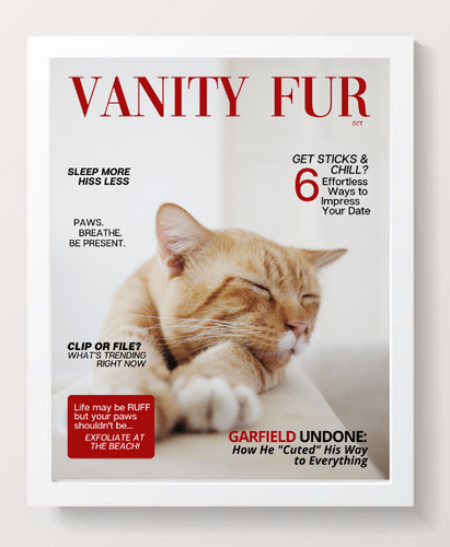 Funny Personalized Magazine Style Cat Portrait (Framed) 