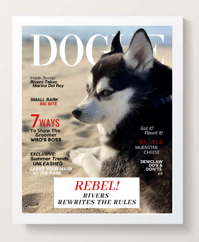 Personalized Magazine- Style Dog Portrait (Framed): Naughty Theme - DOGUE By Gina