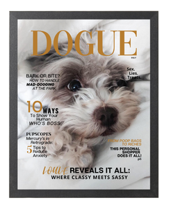 Personalized Dog Magazine Cover- Framed: Sassy Theme - DOGUE By Gina