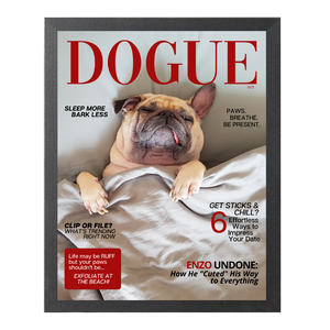 Funny Personalized Magazine Style Dog Portrait (Framed) "Lazy" - DOGUE By Gina