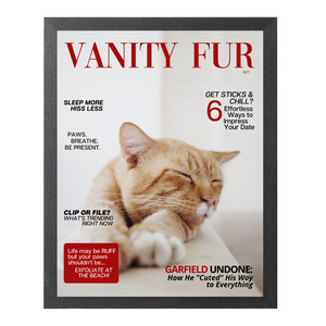 Funny Personalized Magazine Style Cat Portrait (Framed) "Lazy Cat" - DOGUE By Gina