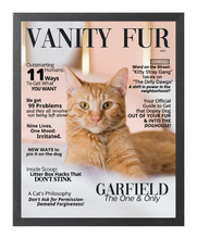 Load image into Gallery viewer, Framed Funny Personalized Magazine Style Cat Portrait - Classic Cat - Vanity Fur By Gina - DOGUE By Gina
